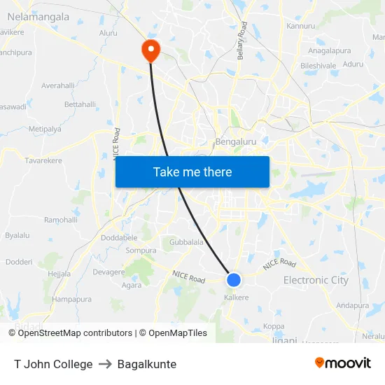 T John College to Bagalkunte map
