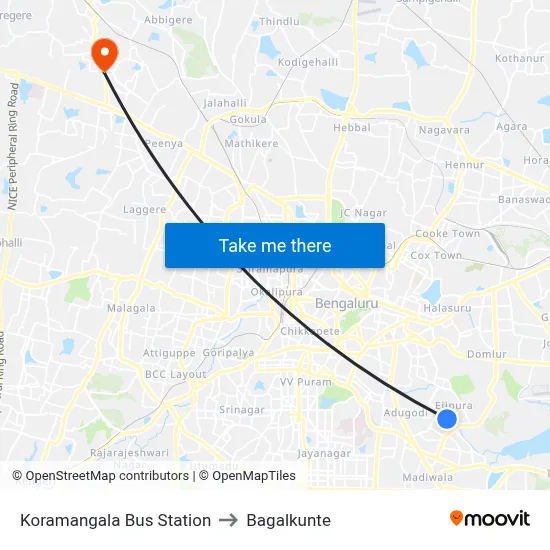 Koramangala Bus Station to Bagalkunte map