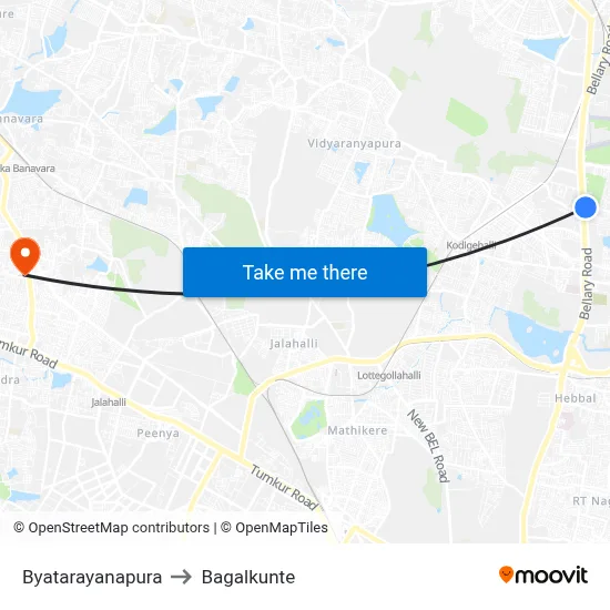 Byatarayanapura to Bagalkunte map