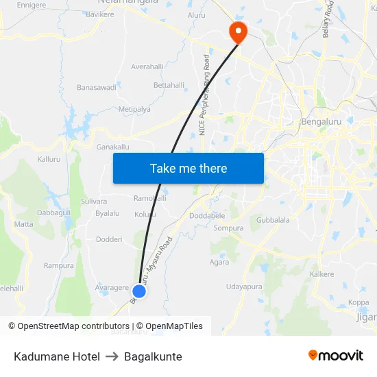 Kadumane Hotel to Bagalkunte map