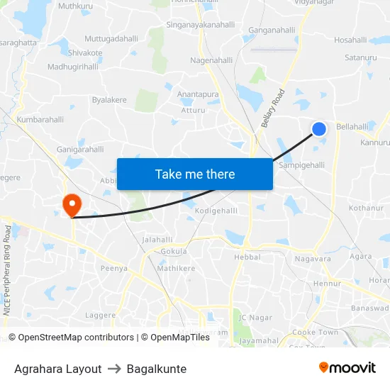 Agrahara Layout to Bagalkunte map