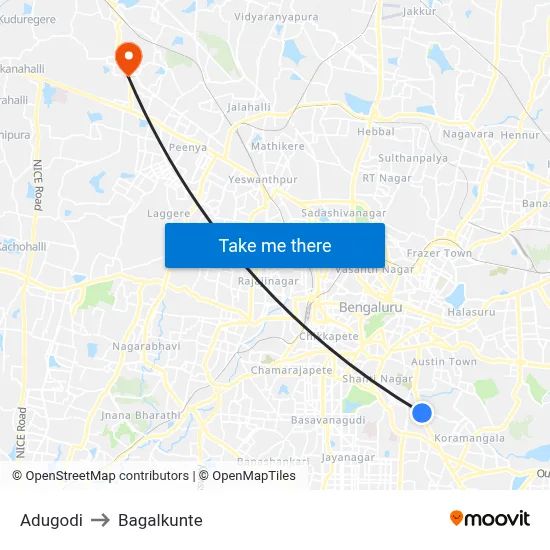 Adugodi to Bagalkunte map