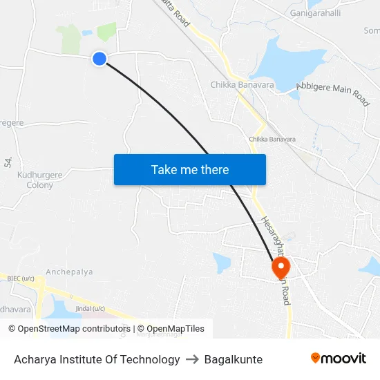 Acharya Institute Of Technology to Bagalkunte map
