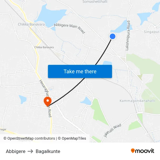 Abbigere to Bagalkunte map