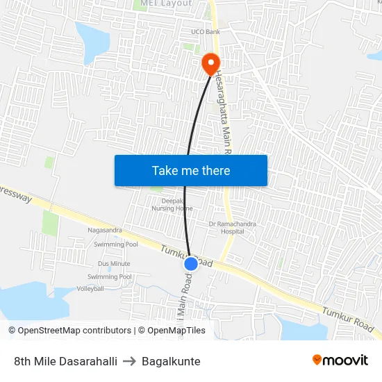 8th Mile Dasarahalli to Bagalkunte map