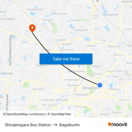 Shivajinagara Bus Station to Bagalkunte map