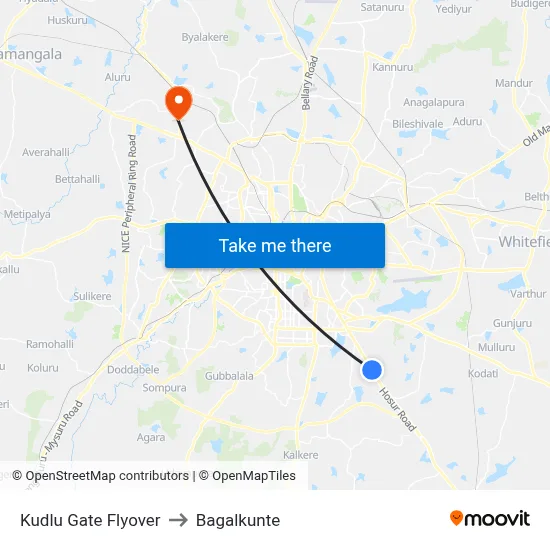 Kudlu Gate Flyover to Bagalkunte map