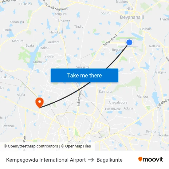 Kempegowda International Airport to Bagalkunte map