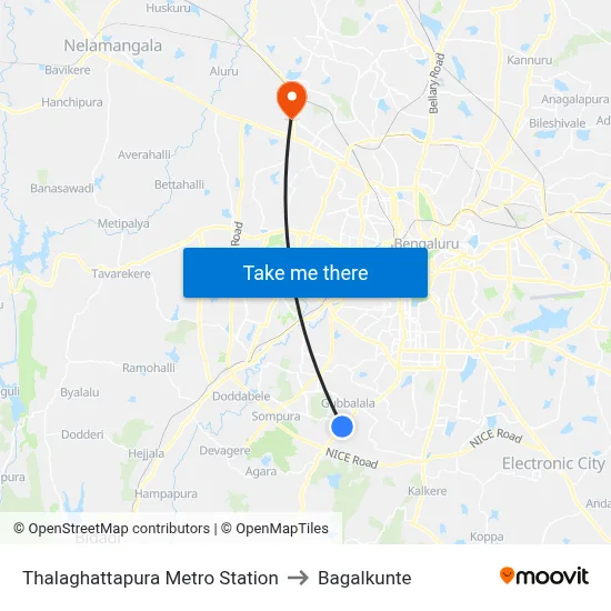 Thalaghattapura Metro Station to Bagalkunte map