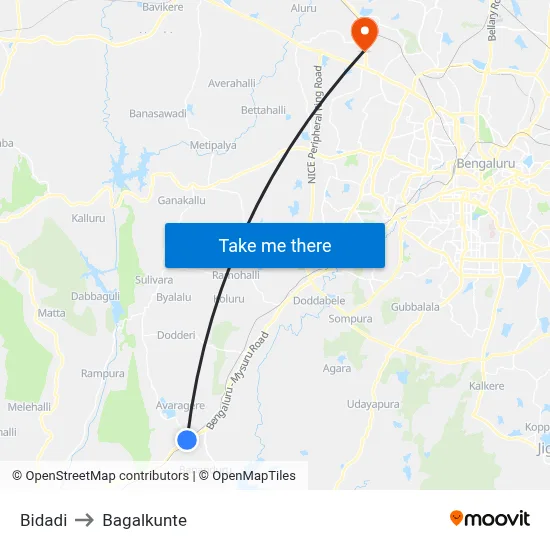 Bidadi to Bagalkunte map