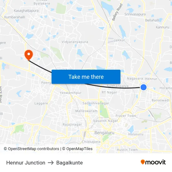 Hennur Junction to Bagalkunte map