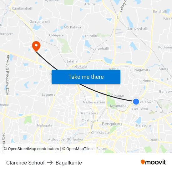 Clarence School to Bagalkunte map