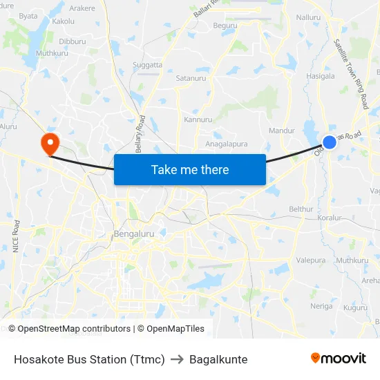 Hosakote Bus Station (Ttmc) to Bagalkunte map