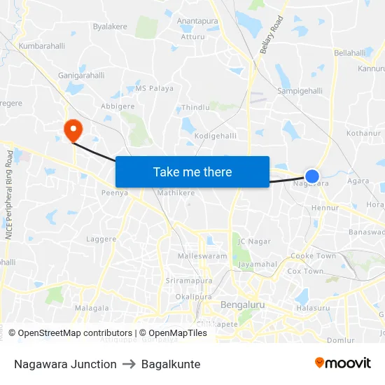 Nagawara Junction to Bagalkunte map