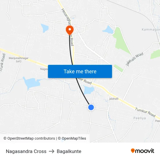 Nagasandra Cross to Bagalkunte map