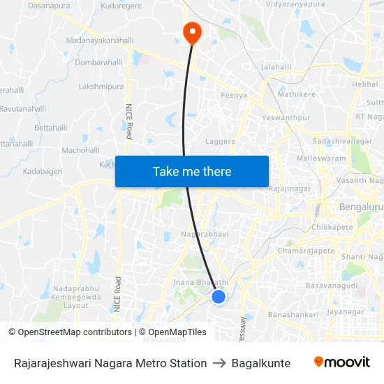 Rajarajeshwari Nagara Metro Station to Bagalkunte map