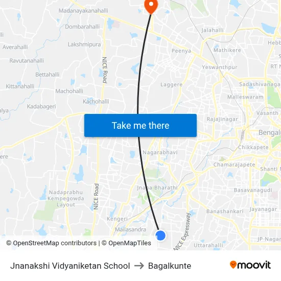 Jnanakshi Vidyaniketan School to Bagalkunte map