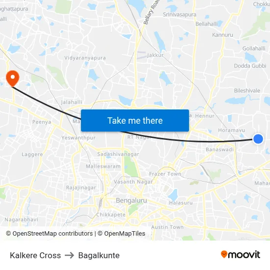Kalkere Cross to Bagalkunte map