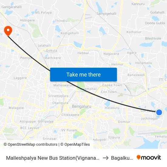 Malleshpalya New Bus Station(Vignananagar) to Bagalkunte map