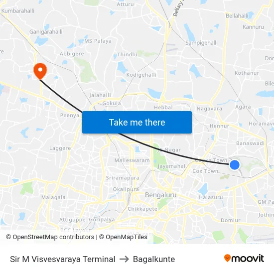 Sir M Visvesvaraya Terminal to Bagalkunte map