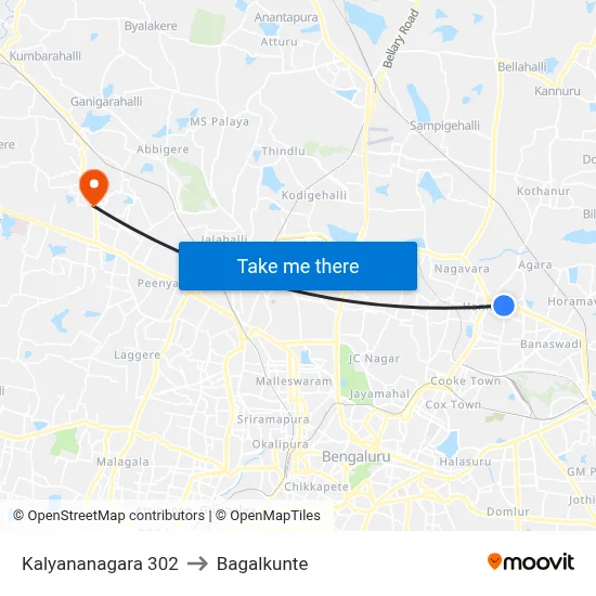 Kalyananagara 302 to Bagalkunte map