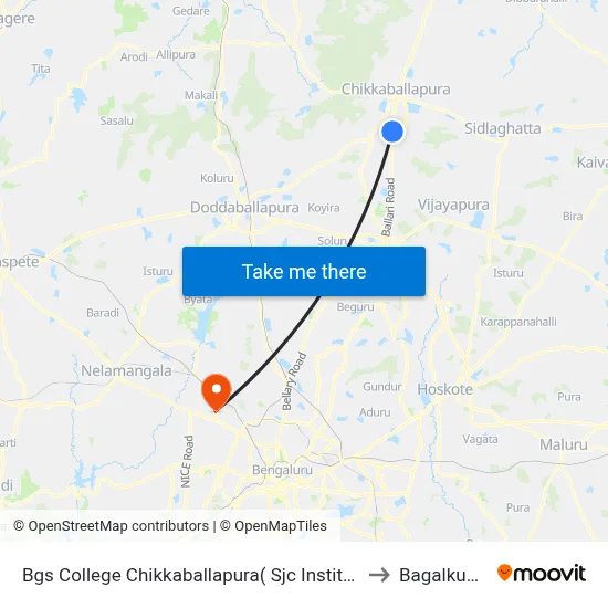 Bgs College Chikkaballapura( Sjc Institute) to Bagalkunte map