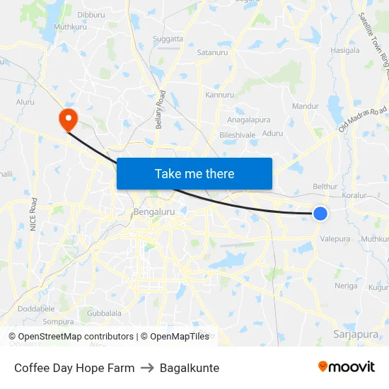 Coffee Day Hope Farm to Bagalkunte map