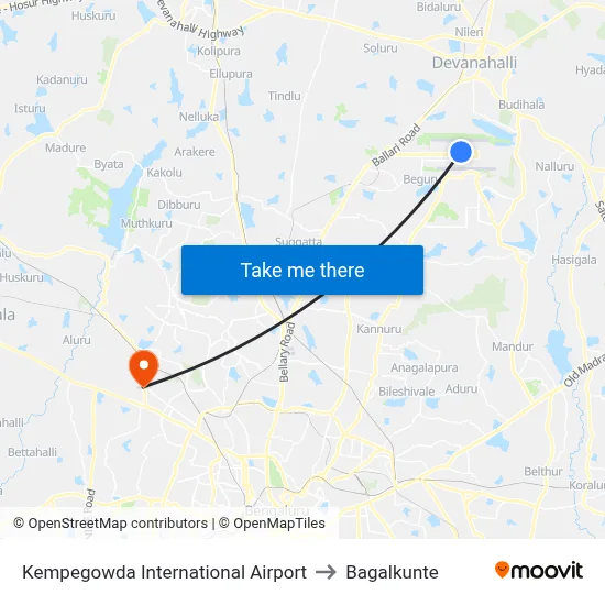 Kempegowda International Airport to Bagalkunte map