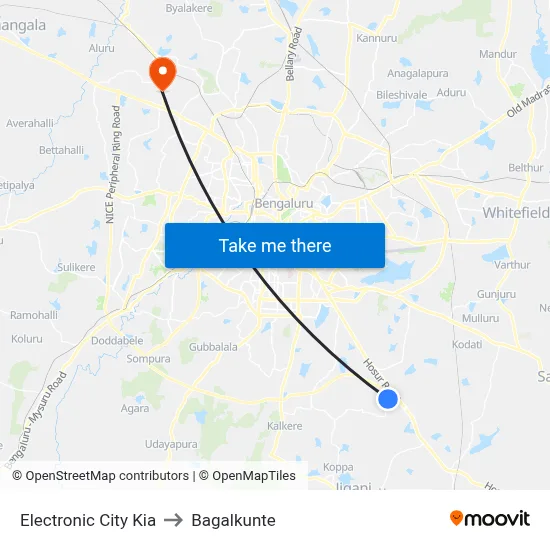 Electronic City Kia to Bagalkunte map