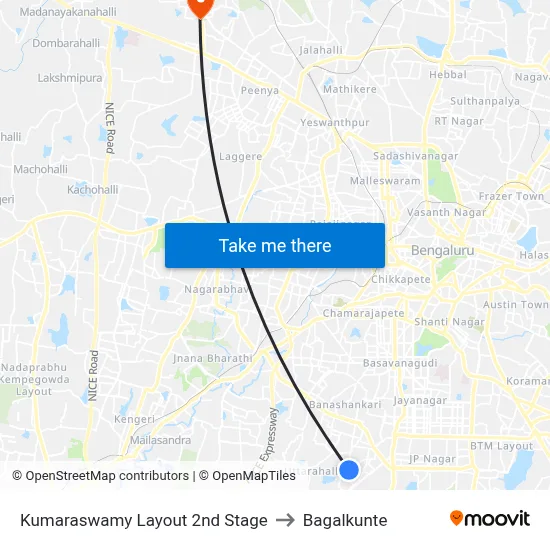 Kumaraswamy Layout 2nd Stage to Bagalkunte map