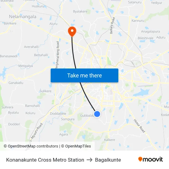 Konanakunte Cross Metro Station to Bagalkunte map
