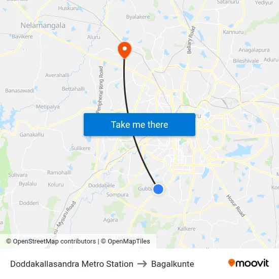 Doddakallasandra Metro Station to Bagalkunte map