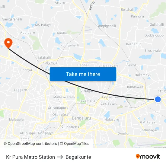Kr Pura Metro Station to Bagalkunte map