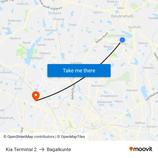 Kia Terminal 2 to Bagalkunte map