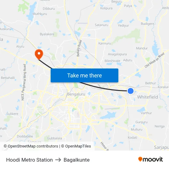 Hoodi Metro Station to Bagalkunte map