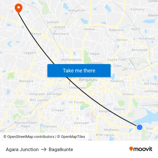 Agara Junction to Bagalkunte map