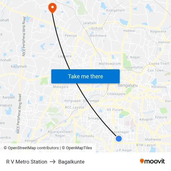 R V Metro Station to Bagalkunte map