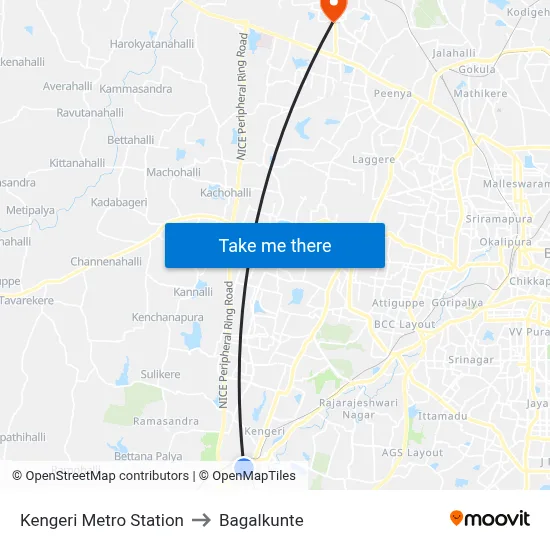 Kengeri Metro Station to Bagalkunte map