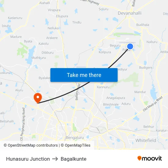 Hunasuru Junction to Bagalkunte map