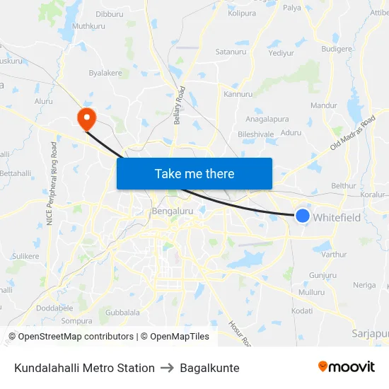 Kundalahalli Metro Station to Bagalkunte map