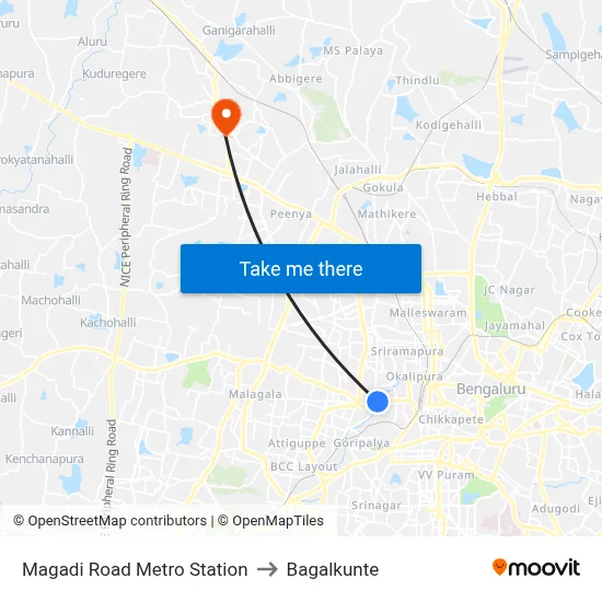 Magadi Road Metro Station to Bagalkunte map