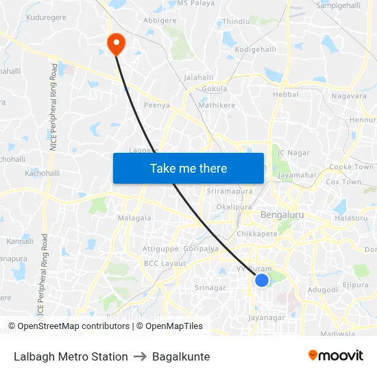 Lalbagh Metro Station to Bagalkunte map
