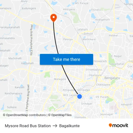 Mysore Road Bus Station to Bagalkunte map