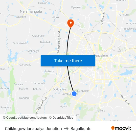Chikkegowdanapalya Junction to Bagalkunte map