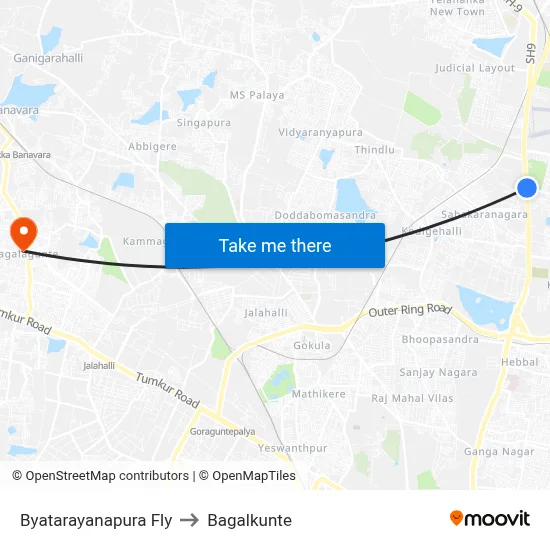 Byatarayanapura Fly to Bagalkunte map