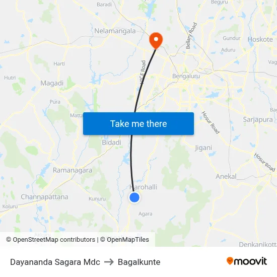 Dayananda Sagara Mdc to Bagalkunte map
