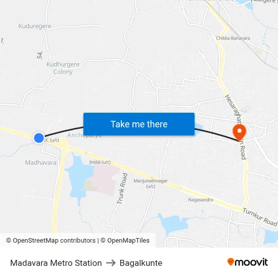 Madavara Metro Station to Bagalkunte map
