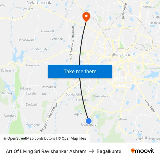 Art Of Living Sri Ravishankar Ashram to Bagalkunte map
