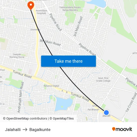 Jalahalli to Bagalkunte map