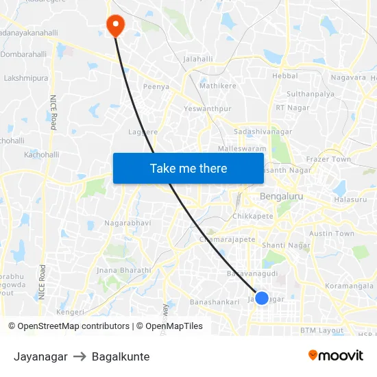Jayanagar to Bagalkunte map